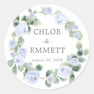 Blue Floral Eucalyptus Wedding Envelope Seals