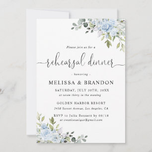 Blue Floral Eucalyptus Wedding Rehearsal Dinner Invitation