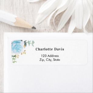 Blue floral eucalyptus white return address