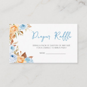 Blue Floral Fall Pumpkin Baby Shower Diaper Raffle Enclosure Card
