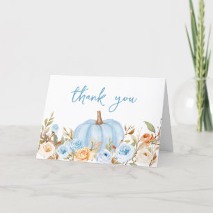 Blue Floral Fall Pumpkin Baby Shower  Thank You Card