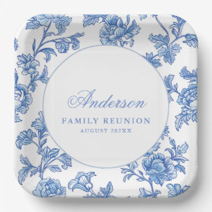 Blue Floral Family Reunion Party Paper Plate