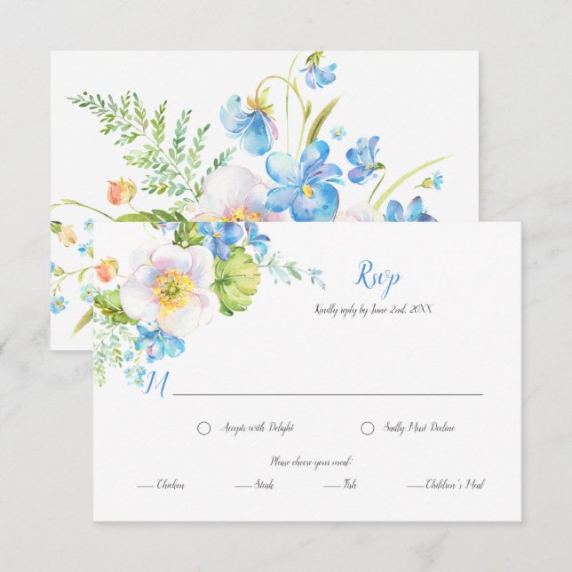 Blue Floral Fantasy Floral Meal Selection RSVP (Front/Back)