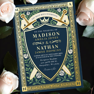 Blue Floral Fantasy Swords Shield Monogram Wedding