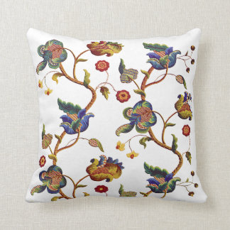 Blue Floral Faux Jacobean Embroidery Cushion