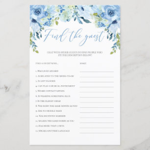 Blue floral find the guest bridal shower game boho