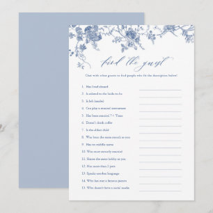 Blue Floral Find the Guest Bridal Shower Game Card