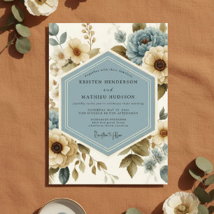 Blue Floral Flourish Wedding Invitation