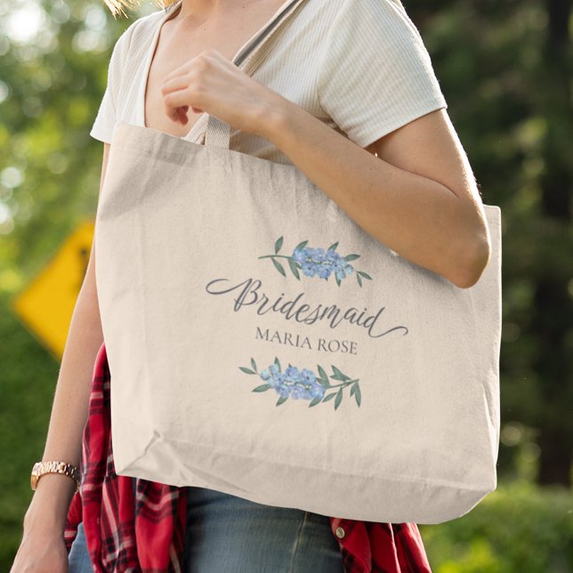Blue Floral Flower Girl Calligraphy Script  Large Tote Bag (Creator Uploaded)