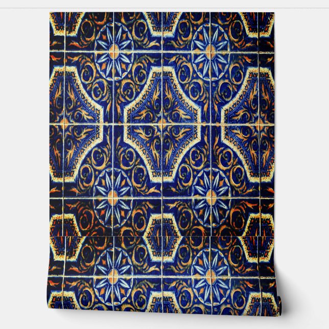 Blue floral flower wallpaper (Unrolling)