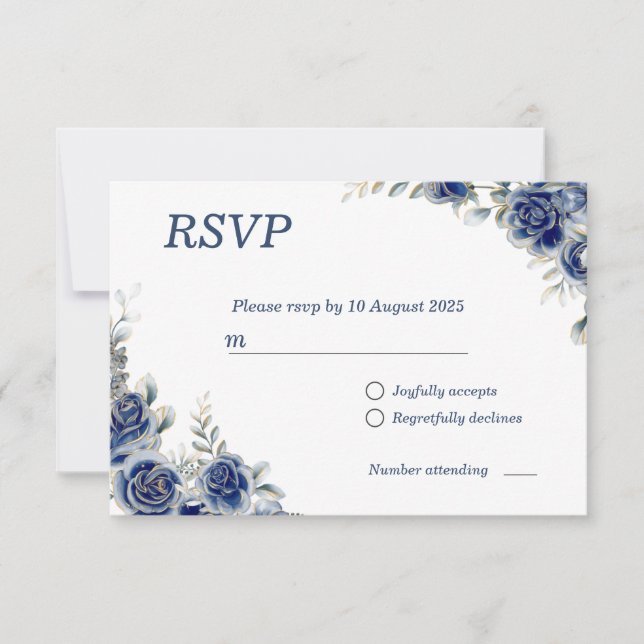 Blue Floral Flower Wedding RSVP Response Card (Front)