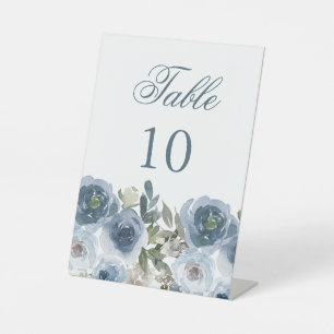 Blue Floral Flowers Table Numbers Wedding Signs