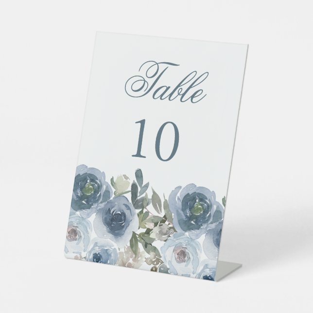 Blue Floral Flowers Table Numbers Wedding Signs (Front)