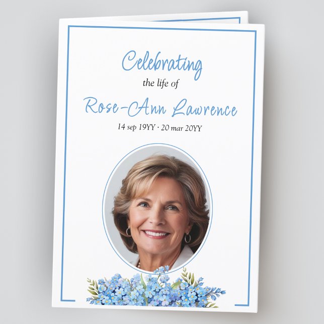 Blue floral forget-me-nots flowers funeral folded programme (Creator Uploaded)