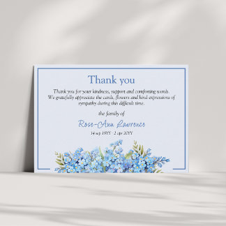 Blue floral forget-me-nots flowers funeral thank you card