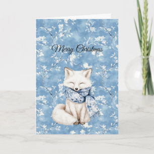 Blue Floral Fox Christmas Card