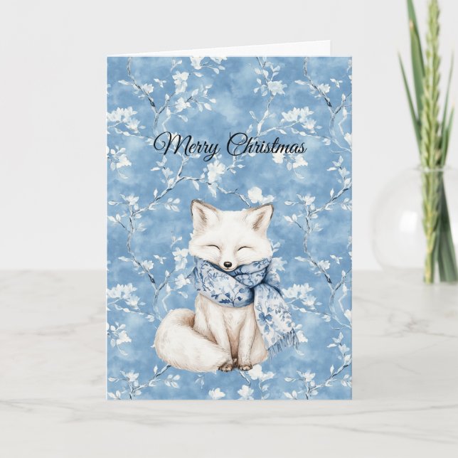 Blue Floral Fox Christmas Card (Front)