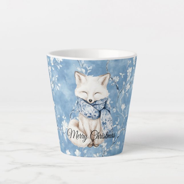 Blue Floral Fox Christmas Latte Mug (Front)