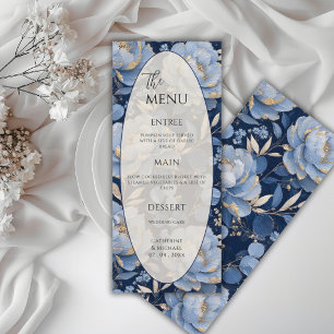 Blue Floral Frame Elegant Wedding Menu