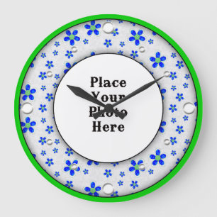 Blue Floral Frame Your Photo Wall Clock