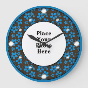 Blue Floral Frame Your Photo Wall Clock