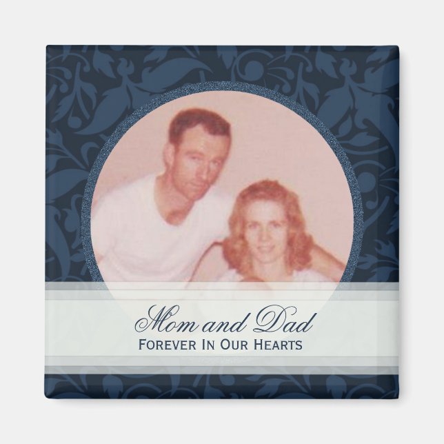 Blue Floral Framed: Memorial: Picture Magnet (Front)