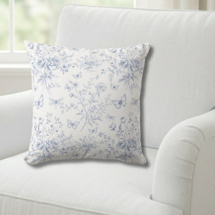 Blue Floral French Toile Cushion