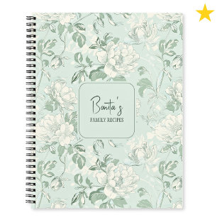 Blue Floral French Toile Flower Custom Name Recipe Notebook