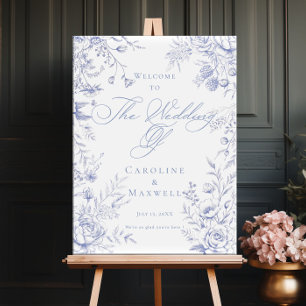 Blue Floral french toile wedding welcome Poster