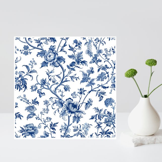 Blue Floral French Vintage Art Tile (Chic Tile)