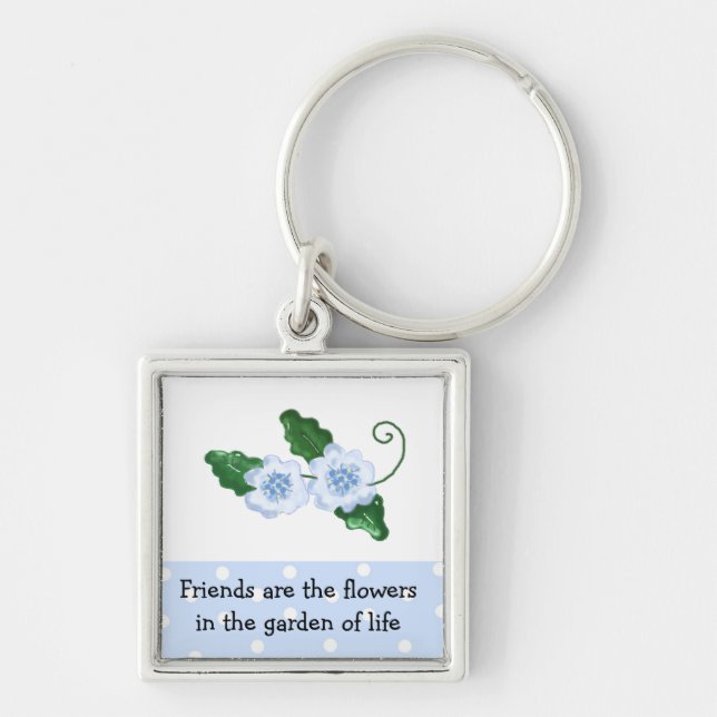Blue Floral Friendship Saying Key Ring (Front)