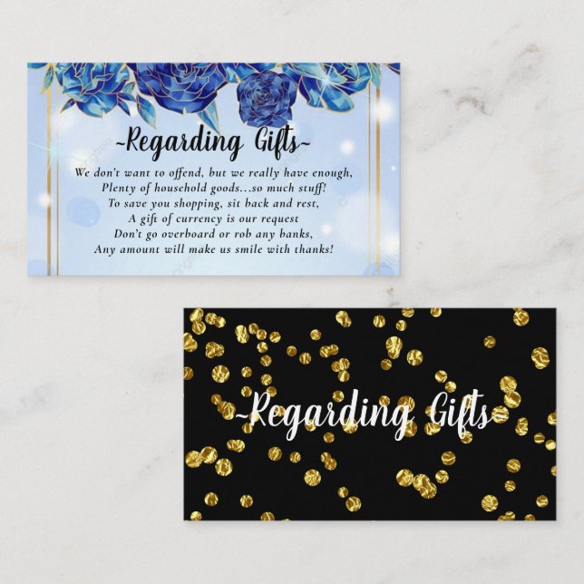 Blue Floral Fund Instead of Gifts Fund Cards (Front/Back)