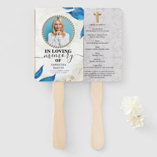 Blue Floral Funeral Celebration of Life Hand Fan