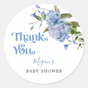 Blue Floral Garden Baby Shower Favour Classic Round Sticker
