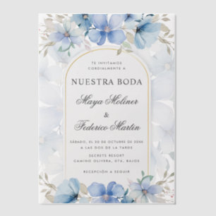 Blue Floral Garden Nuestra Boda Spanish Wedding Vellum Invitations
