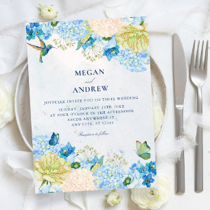 Blue floral garden wedding invitation