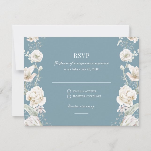 Blue Floral Garden Wedding RSVP (Front)