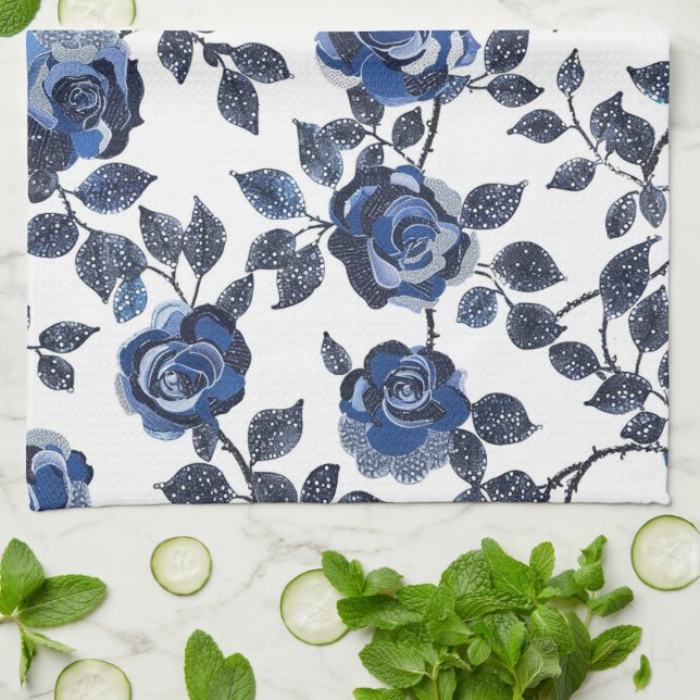 Blue Floral Gardens Tea Towel (Folded)