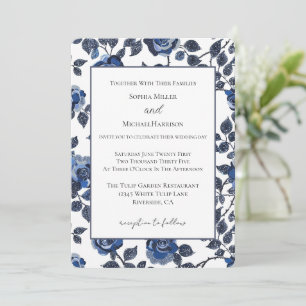 Blue Floral Gardens Wedding Invitation