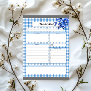 Blue Floral Gingham _ Clinical Patient Notepad