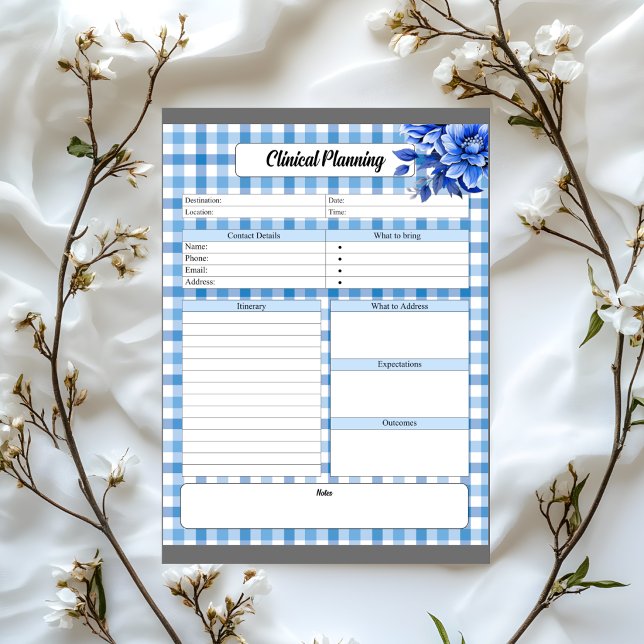 Blue Floral Gingham _ Clinical Planning Notepad (Creator Uploaded)