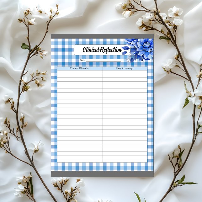 Blue Floral Gingham_ Clinical Reflection Notepad (Creator Uploaded)