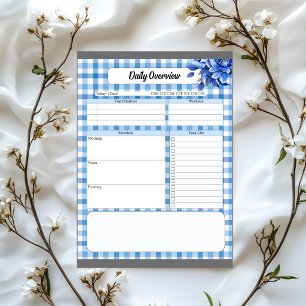Blue Floral Gingham_ Daily Overview Notepad