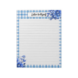 Blue Floral Gingham _ Letter to Myself Notepad