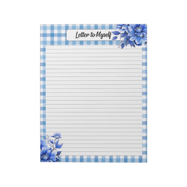 Blue Floral Gingham _ Letter to Myself Notepad (Rotated)