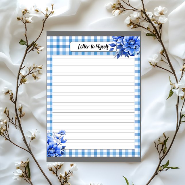 Blue Floral Gingham _ Letter to Myself Notepad (Creator Uploaded)