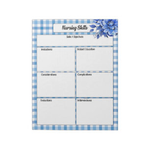 Blue Floral Gingham_ Nursing Skills Notepad