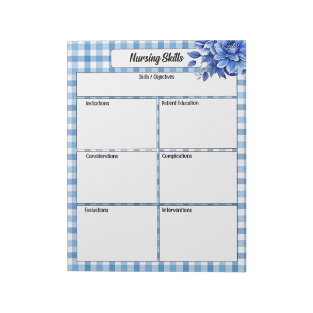 Blue Floral Gingham_ Nursing Skills Notepad (Rotated)