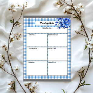 Blue Floral Gingham_ Nursing Skills Notepad