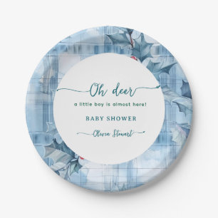  Blue Floral Gingham oh deer baby shower  Paper Plate